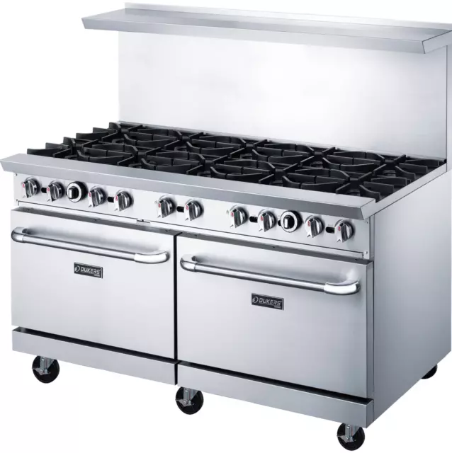 NEW 60" Range 10 Open Burner 2 Ovens NG On Wheels Dukers DCR60-10B #1339