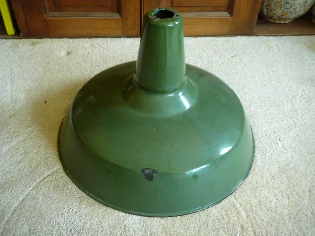 Vintage Green Porcelain Enamel 18" Fixture Shade Gas Station Commercial Farm