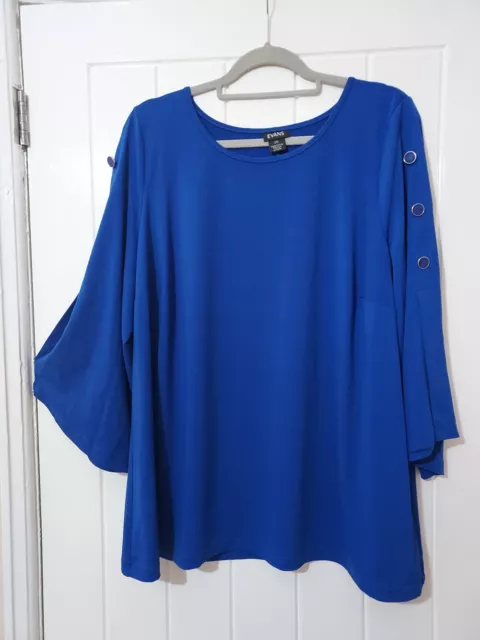Ladies Evans Blue Long Smart Pullover Tunic Top Button Detail Sleeves Size 20