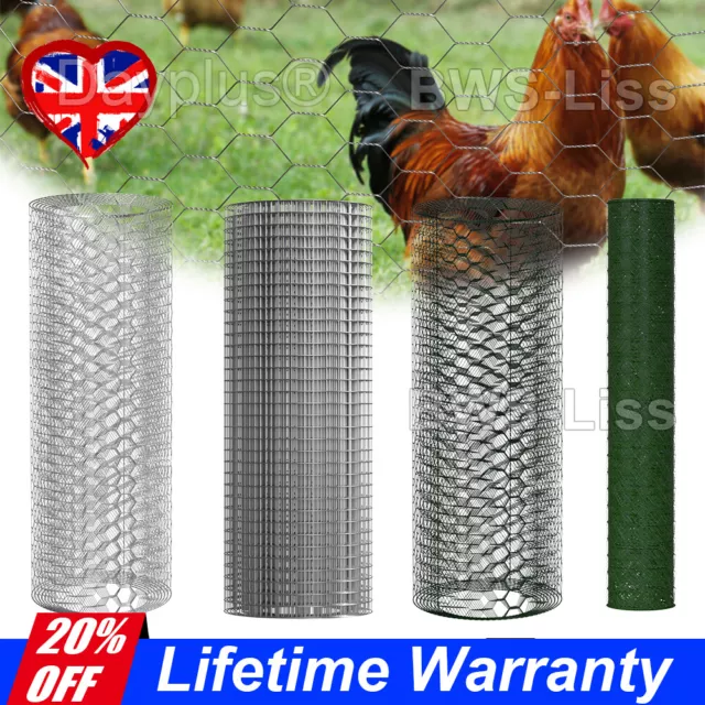 Galvanised/PVC Chicken Wire Mesh Netting Rabbit Cage Aviary Fence Plant Net Fenc