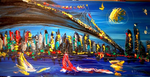 NEW YORK CITY Art Painting Original Oil  Canvas SIGNED KAZAV RTRTJERJ65