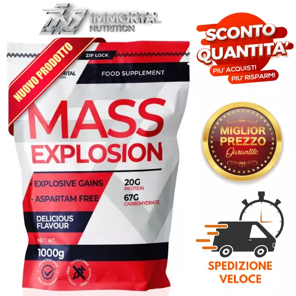 Mass Gainer + Proteine Siero del Latte -- Whey Protein 20% - 1Kg - Aumento Massa