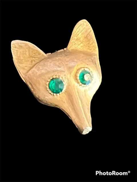 vintage double sided fox head gold tone rhinestones pill box/solid Compact