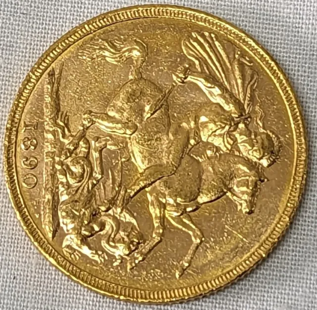 Australian full gold sovereign Melbourne mint marked 1890 3