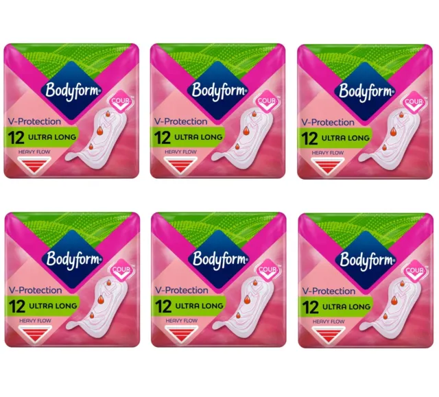 Bodyform Ultra Long Heavy Sanitary Towels Pads 12 per pack  PACK OF 6