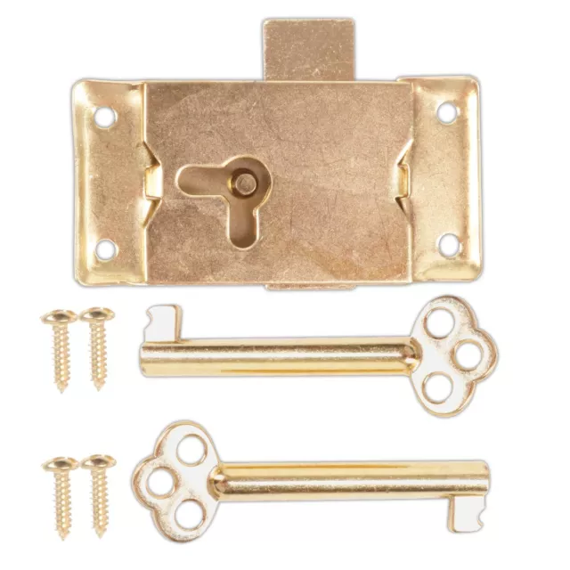 BRASS WARDROBE LOCK & 2 KEYS Retro Old Style Cupboard Drawers Door Fastener UK