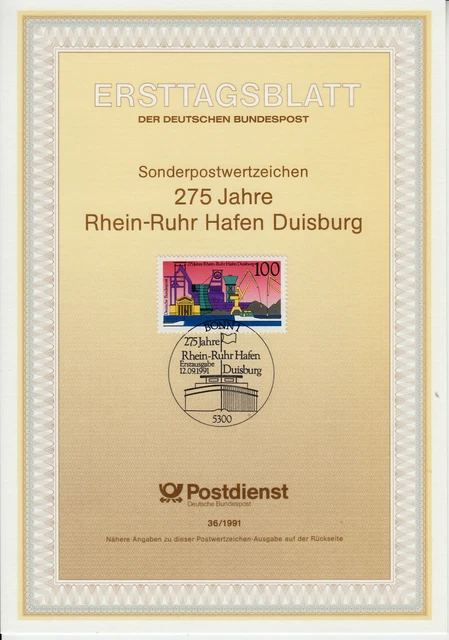 Deutschland Rhein-Ruhr Hafen Duisburg ETB Mi 1558, Bonn 12.09.91