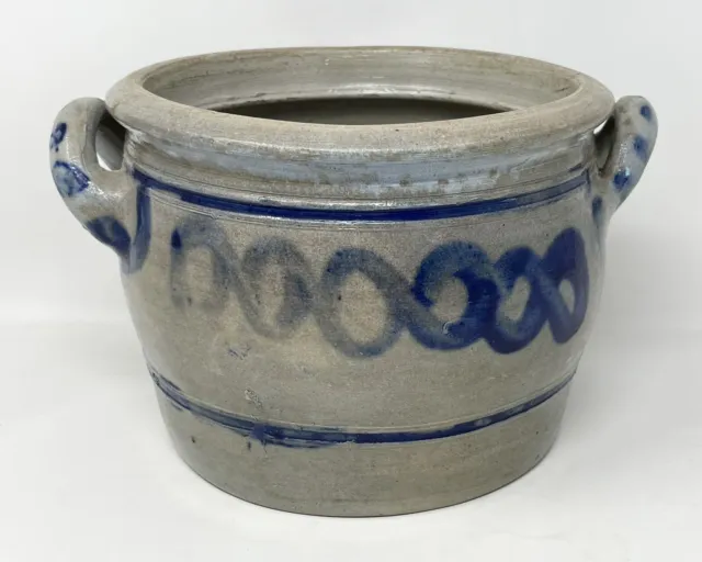Antique WESTERWALD German Salt Glazed Stoneware Cobalt Blue Circles Crock Jar