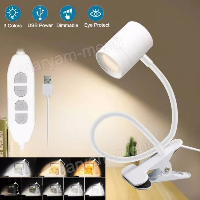 USB LED Desk Lamp Gooseneck Adjustable Clip On Eye-Caring Reading Light Dimmable