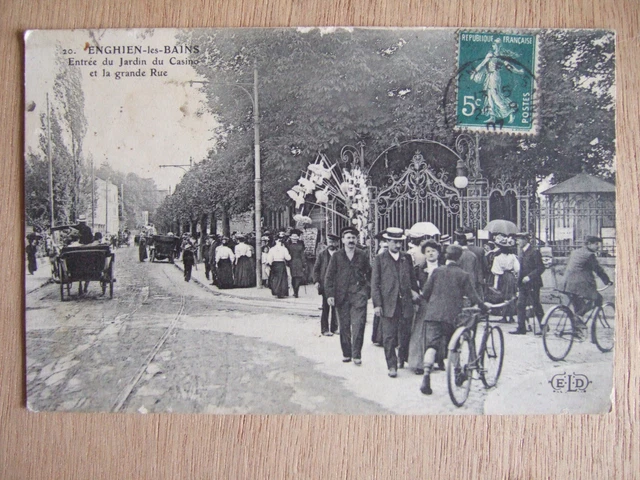 Cpa Enghien Les Bains (95) Entree Du Jardin Du Casino Et La Grande Rue. Animee