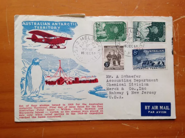 1959 Australia Aat Relief Expedition Vic Cancel Fdc By Blue & Red Seven Seas