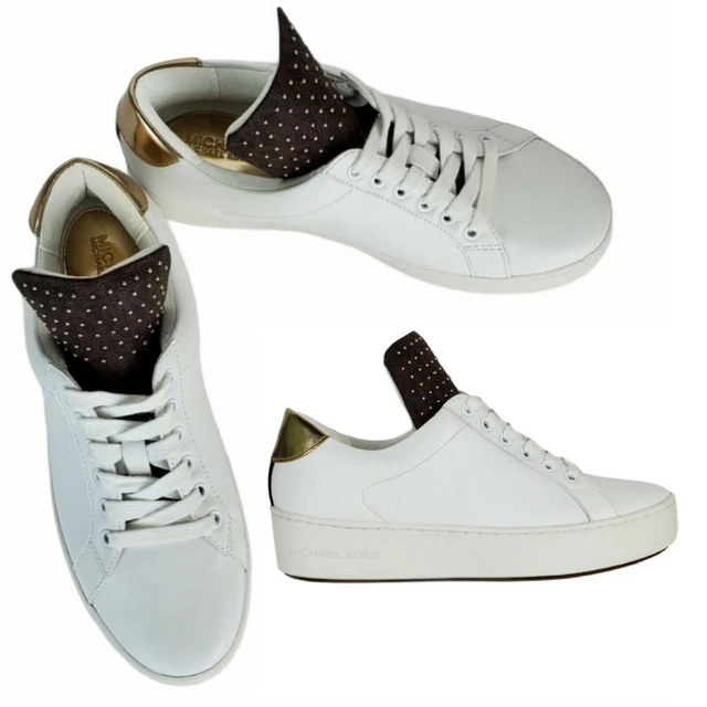 MICHAEL KORS MINDY leather lace up platform sneakers white brown studded mk 65.06 PicClick
