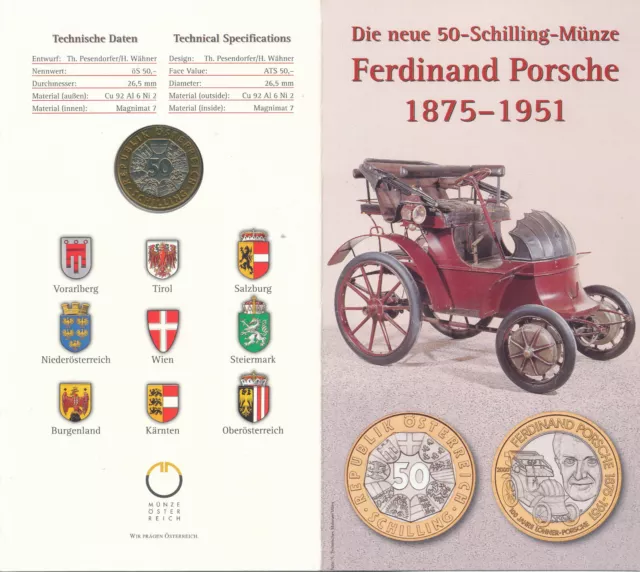 Austria / Österreich - 50 Schilling 2000 UNC - Gedenkausgabe. Ferdinand Porsche