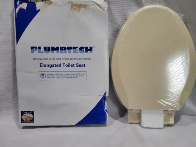 Toilet seat bathroom elogated almond 18 1/2" plumbtech premium