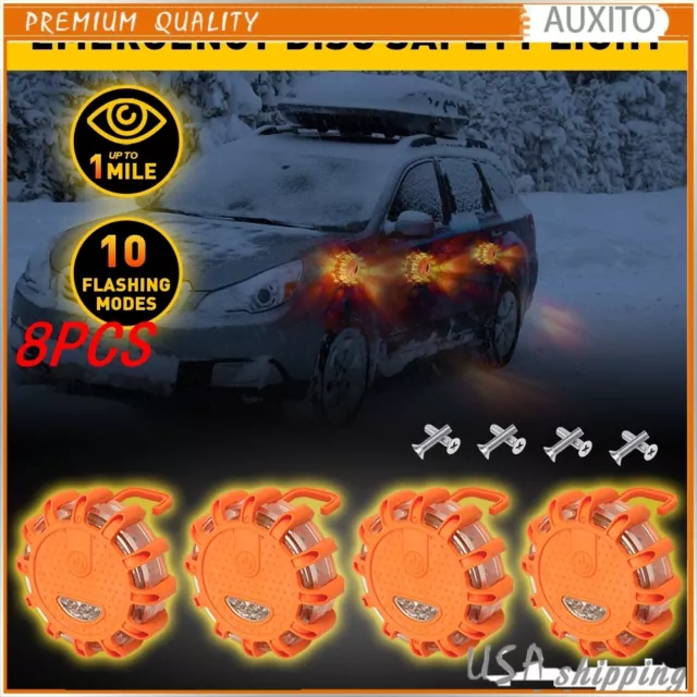 1/2 LED Road Flares Emergency Disc Safety Light Flashing Warning Roadside Beacon