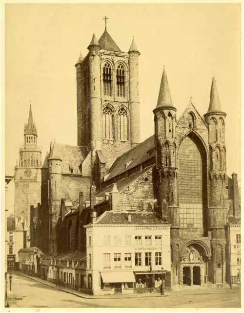 Gand, église St. Nicolas  Vintage albumen print Tirage albuminé  21x27  Ci