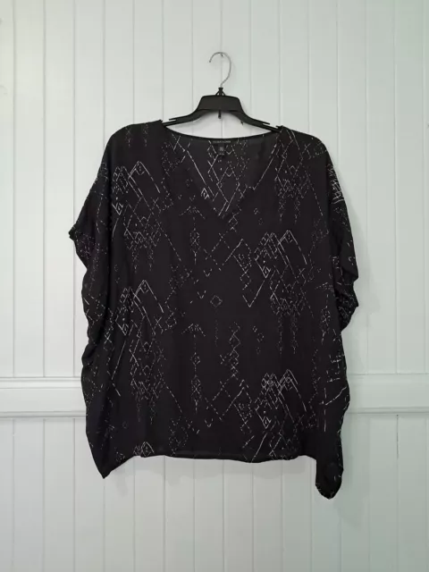 Eileen Fisher Silk Tencel Lyocell Blend Poncho Blouse Sz XL Geometric Print