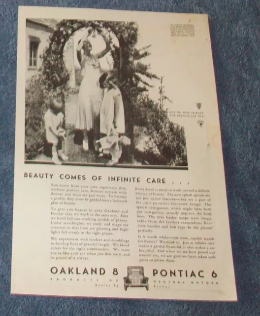 1931 Oakland 8 Pontiac 6 Vintage Ad "Beauty Comes of Infinite Care.."