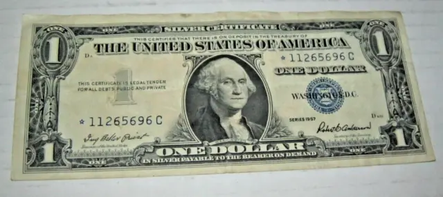 1957 STAR NOTE One Dollar Blue Seal Note Silver Certificate Old US Bill $1