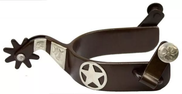 Pair Western Saddle Brown Steel w/ Silver Star Womens Ladies Horse Spurs