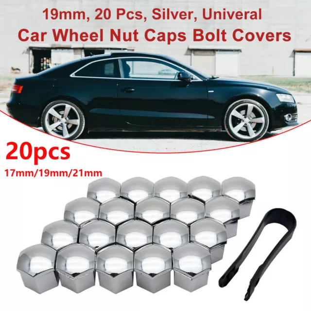 20x 17/19/21mm Chrome Alloy Car Wheel Nut Bolt Covers Caps Universal Car Silver