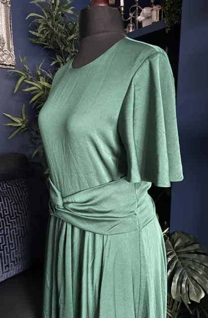 Hobbs Leia Dress - Emerald Green - Size 12 Uk Womens - Fit Flare- Hammered Satin