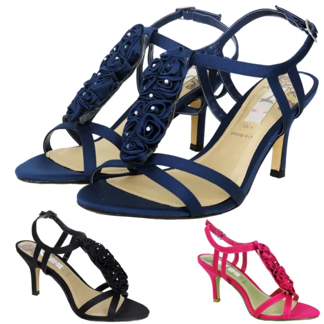 Rrp- £32 Womens Ladies Low Heel Strappy Sandals Party Prom Wedding Diamante  4-7