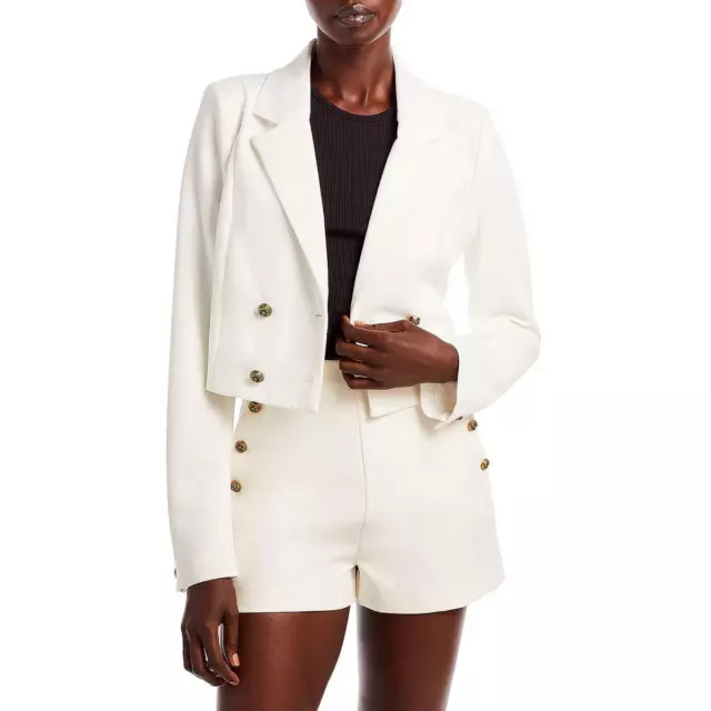 Aqua Womens White Crepe Cropped Tux Suit Jacket Blazer L BHFO 3298