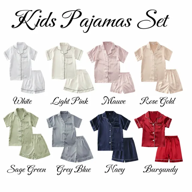Girl Boys Silk Satin Pajamas Set Kids Suit Short Sleeve Sleepwear Nightwear
