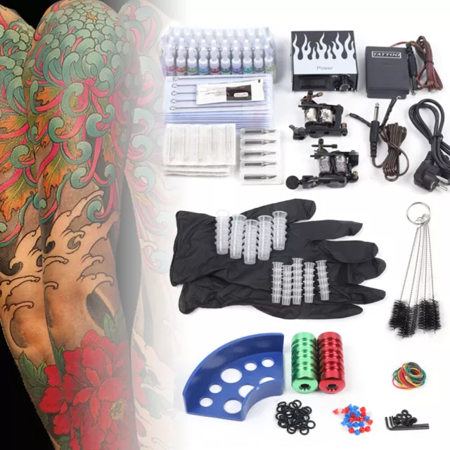 Komplett Tätowierung 2 Tattoomaschine Set Tattoo Kit 40 Farben Inks 50 Nadeln 3