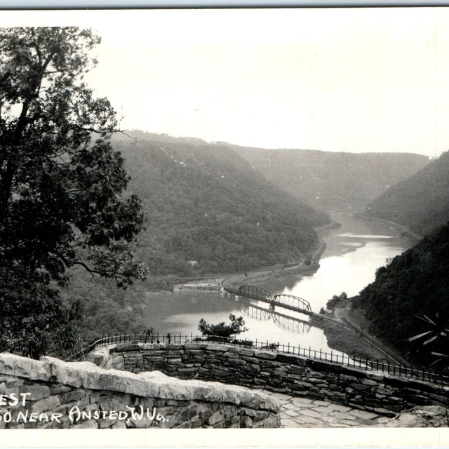 C1940S ANSTED, W. Va. RPPC Hawks Nest US Hwy Route 60 Railway Bridge