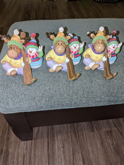 Christmas Stocking Holder Moose With Snowman Lot Of 3 Home Interiors