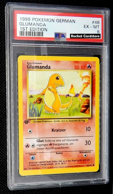 Pokemon Glumanda 1. Edition Charmander Deutsch 46/102 Base Set PSA 6 EX-MT