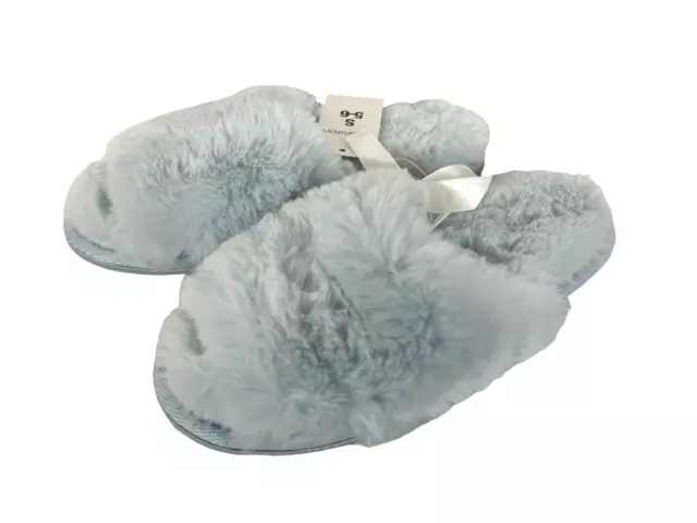 NWT - Xhilaration Women's Faux Fur Capri Slide Scuff Slippers - Blue - S (5-6) 2