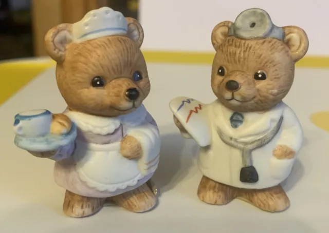 HOMCO #8820 Miniature 2" Porcelain Doctor Nurse Career Bear Set Health Hospital