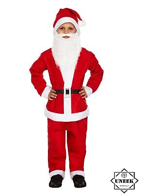 Kids Christmas SANTA COSTUME Father Suit Beard Fancy Dress Boys Festive Party UK