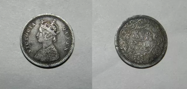 INDIA :  SILVER 2 ANNAS 1862 - Queen Victoria