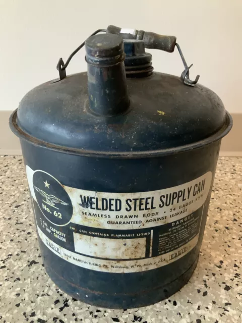 Vintage Eagle Welded Steel Supply Can No 62 Gasoline Gas Can Metal Blue Oil