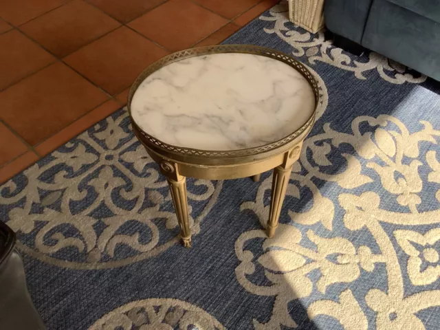 Made Wood & Brass 18"  Oval Side Table w/ Marble Top