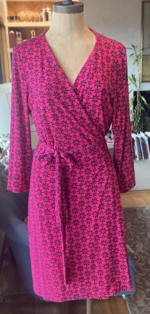 Diane von Furstenberg DVF New Julian Two Mini Pink Print Jersey Wrap Dress 10 p