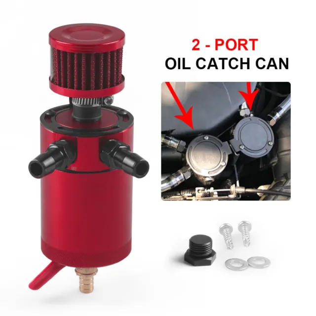 Universal 2-Port Oil Catch Can Tank Reservoir with Drain Valve Breather Filter