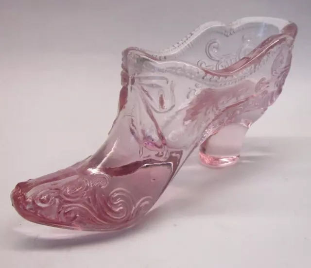 Vintage Mosser Scroll & Bow Pink Glass Slipper Shoe