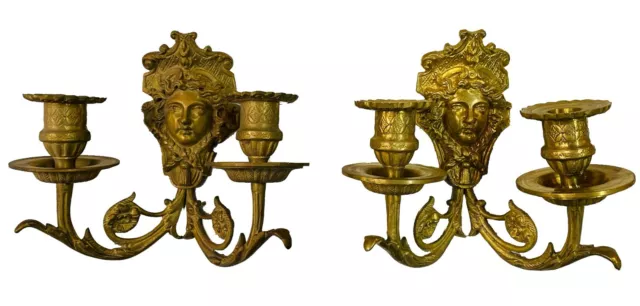 Antigua pareja de apliques, faroles de bronce, Napoleón III, Imperio. Medusa.