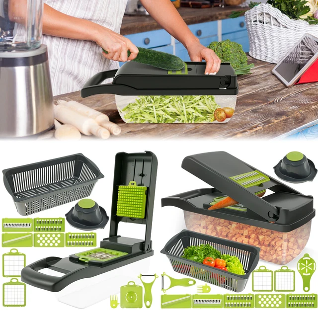 VEGETABLE CHOPPER SET with Replaceable Stainless Steel Blades Removable ...