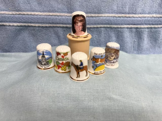 Vintage (6) Assorted BIRCHCROFT Thimbles Princess Diana Alaska etc. Gt. Britain