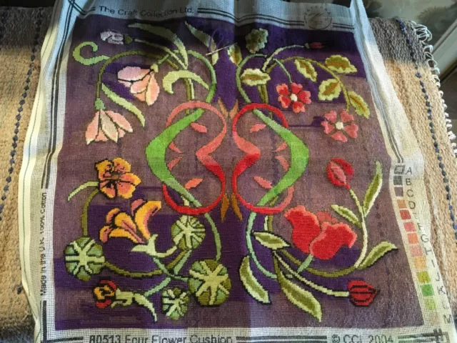 The Craft Collection flower design tapestry kit, partially started Canvas only