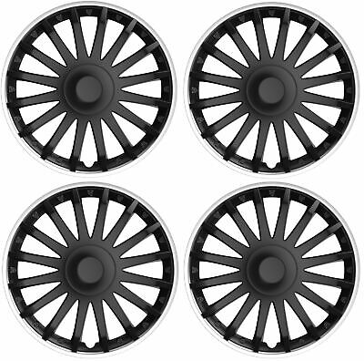 4x Wheel Trims Hub Caps 16" Covers in Black with Silver Rim
