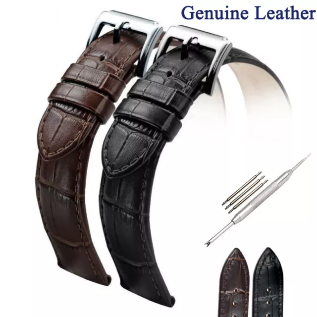 Mens Ladies Genuine Leather Watch Strap Band Belt Wristwatch Black Brown 16-24mm 2