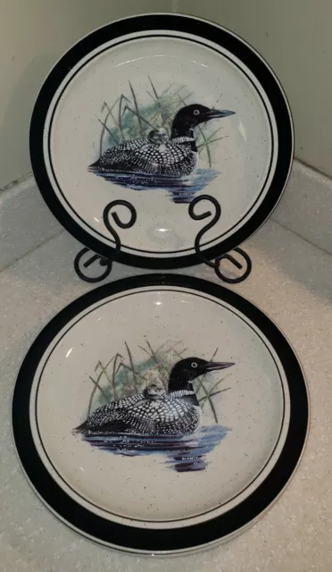 LOT OF 3 Folkcraft Loon Lake Large Plates Dinner Scotty Z Stoneware Cabin Lodge