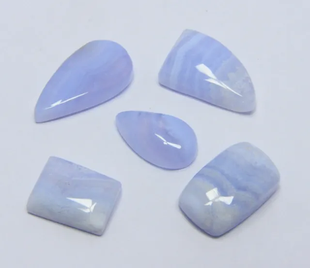 5 Pcs 36.20 Cts Lot Natural Blue Lace Agate Mix Cabochon Loose Gemstones Lo-170